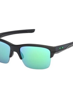 Oakley Thinlink Matte Black Sunglasses with Blue-Green Mirrored Lenses